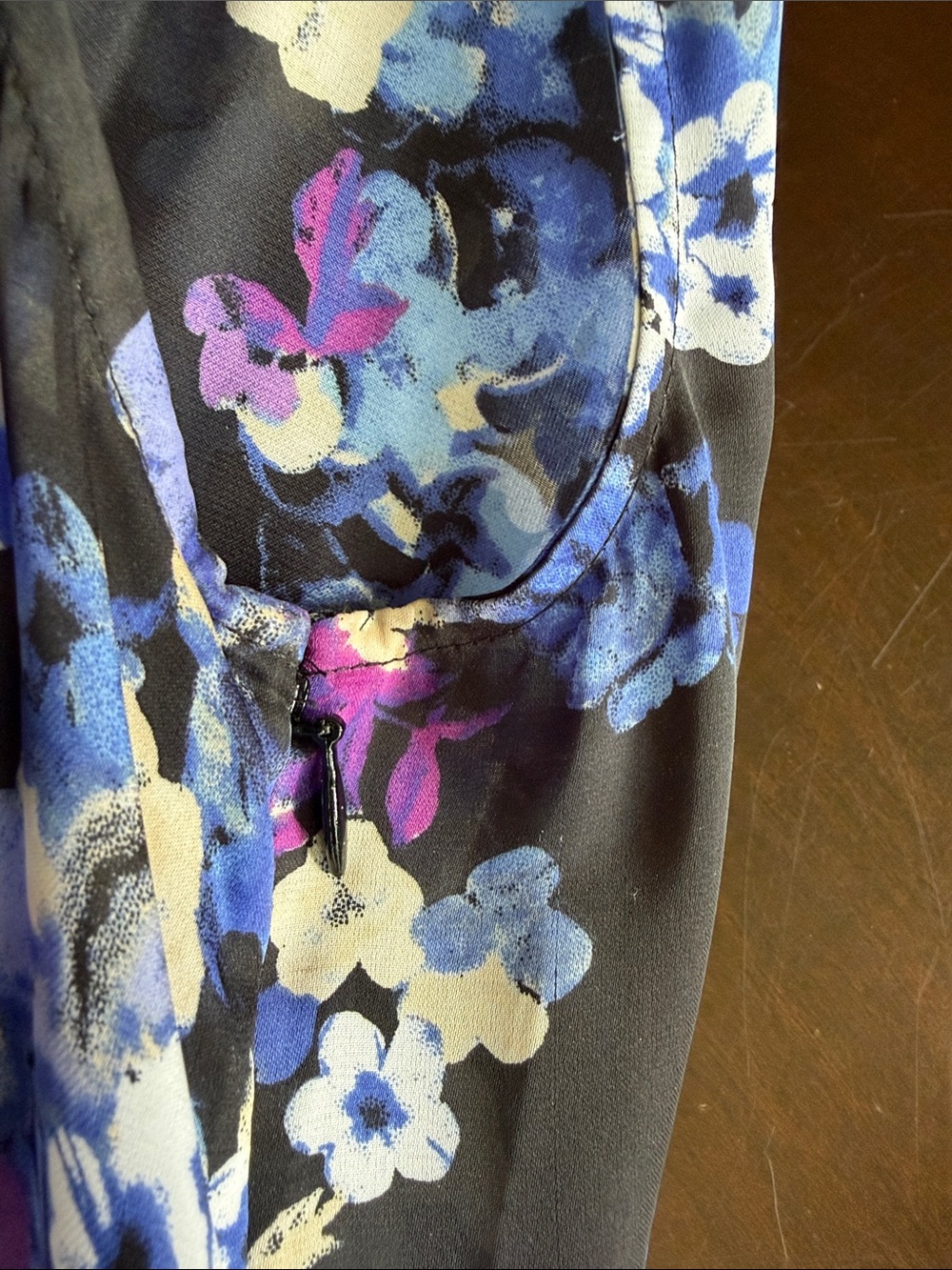 White House Black Market Black Floral Midi Dress with Blue & Purple Accents - Picture 8 of 9
